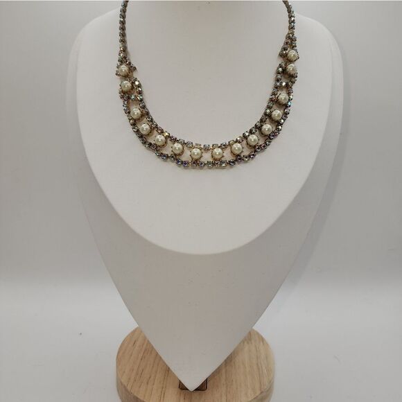 KRAMER Necklace Set Pearls Aurora Borealis Rhinestones & Earrings Dior Designer - Picture 2 of 5